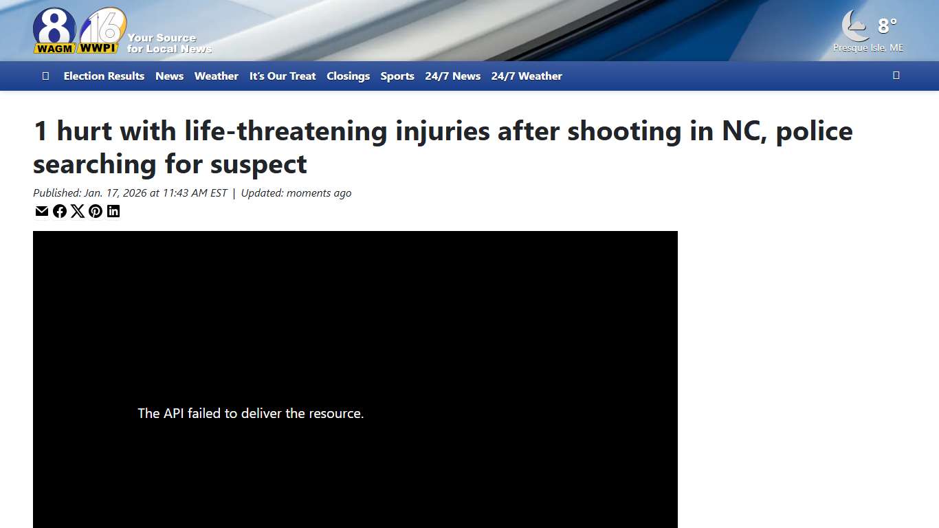 1 hurt with life-threatening injuries after shooting in NC, police searching for suspect