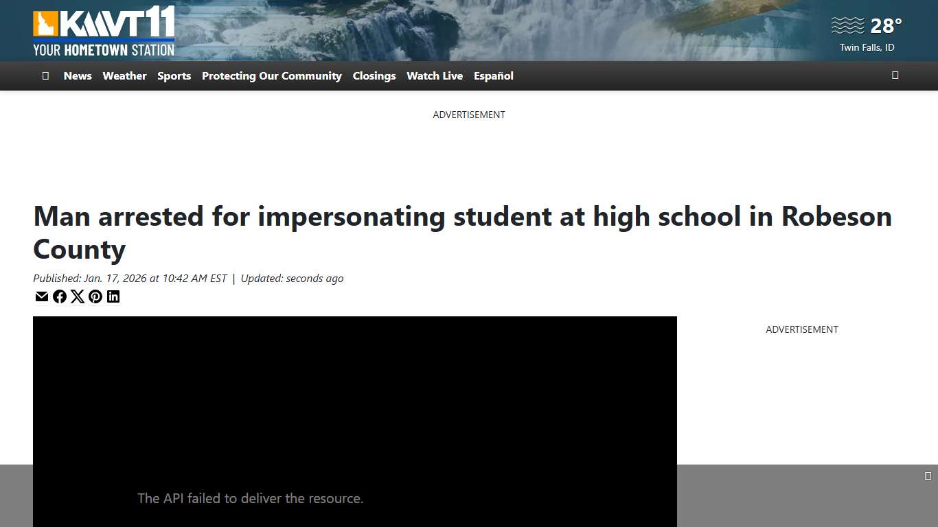 Man arrested for impersonating student at high school in Robeson County