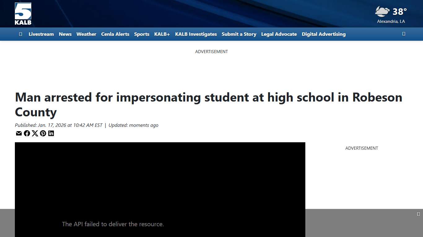 Man arrested for impersonating student at high school in Robeson County